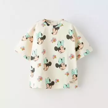 Футболка Zara Summer Camp Minnie Mouse Disney Print Label, бежевый