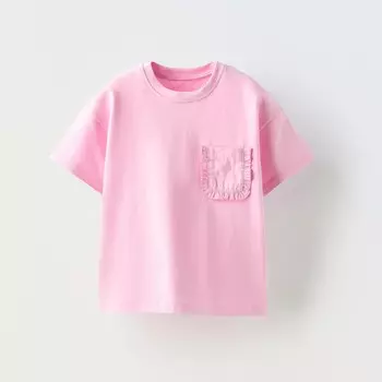 Футболка Zara Summer Camp Plain Pocket, розовый