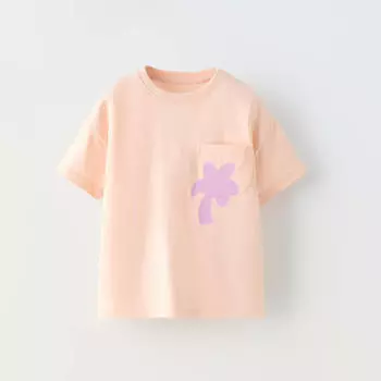 Футболка Zara Summer Camp Printed Pocket, бежево-розовый