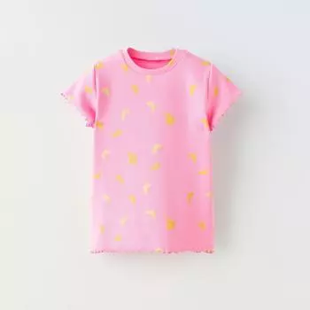 Футболка Zara Summer Camp Printed Ribbed, розовый