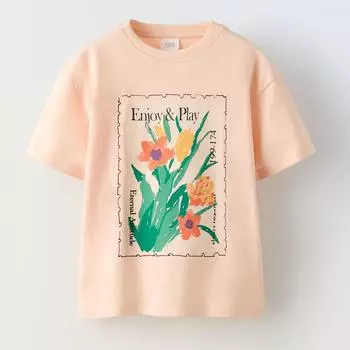 Футболка Zara Summer Camp Printed, светло-оранжевый