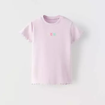 Футболка Zara Summer Camp Ribbed Embroidery, сиреневый