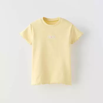 Футболка Zara Summer Camp Ribbed Embroidery, желтый