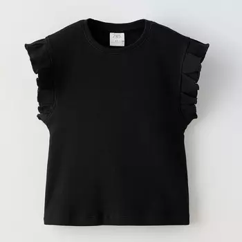 Футболка Zara Summer Camp Ribbed Ruffles, черный