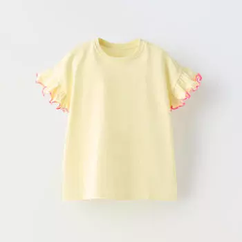 Футболка Zara Summer Camp Ruffled Trim Detail, желтый