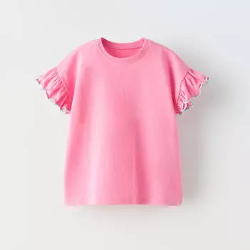 Футболка Zara Summer Camp Ruffled Trim Detail, розовый
