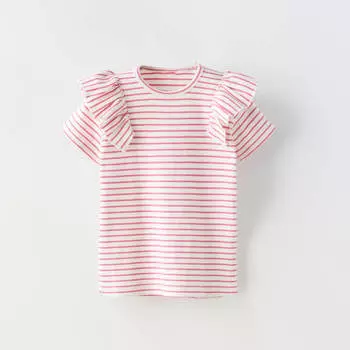 Футболка Zara Summer Camp Striped Ribbed, розовый/белый