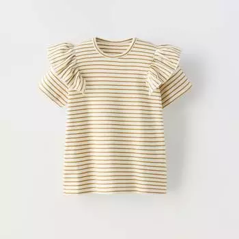 Футболка Zara Summer Camp Striped Ribbed, желто-зеленый/белый