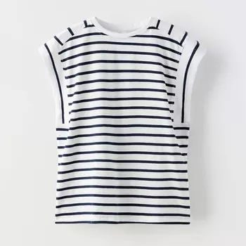 Футболка Zara Summer Camp Striped Tab, черный/белый