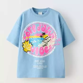 Футболка Zara Summer Camp Surf Vibes, голубой