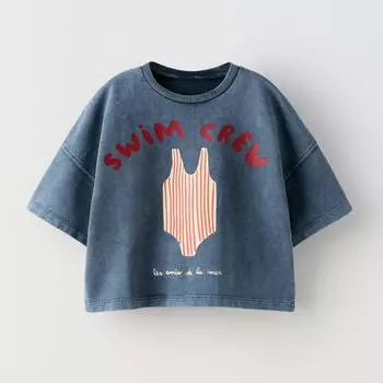 Футболка Zara Summer Camp Swim Print, темно-синий
