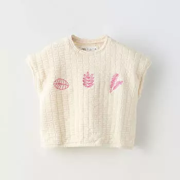 Футболка Zara Summer Camp Textured Leaf Print, бежевый