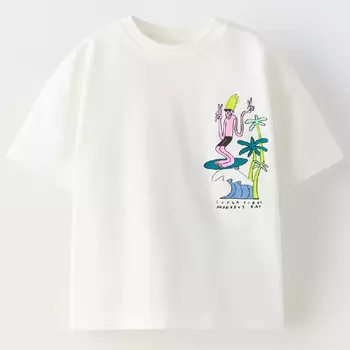 Футболка Zara Surfing Print, белый/синий