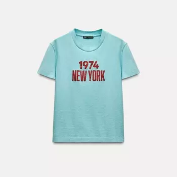 Футболка Zara T-shirt, бирюзовый
