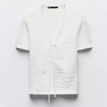 Футболка Zara Textured With Bows, белый