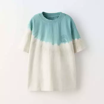 Футболка Zara Tie-Dye With Embroidery, бирюзовый