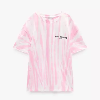 Футболка Zara Tie-dye With Slogan, розовый