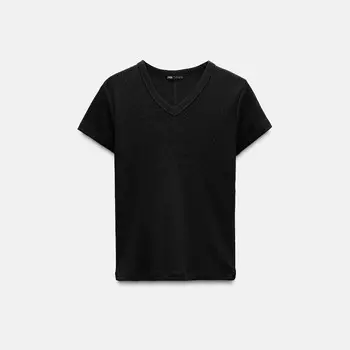 Футболка Zara V-neck Cotton, черный