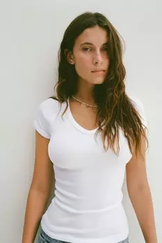 Футболка Zara V-neck Ribbed, белый