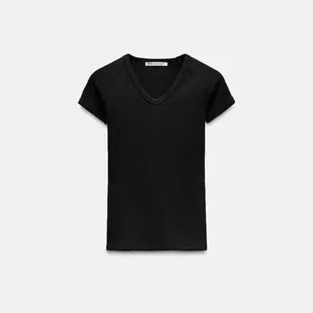 Футболка Zara V-neck Ribbed, черный