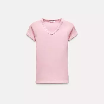 Футболка Zara V-neck Ribbed, розовый