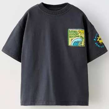 Футболка Zara Wave Print, темно-серый