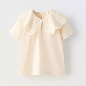 Футболка Zara With Collar And Embroidery, бежевый