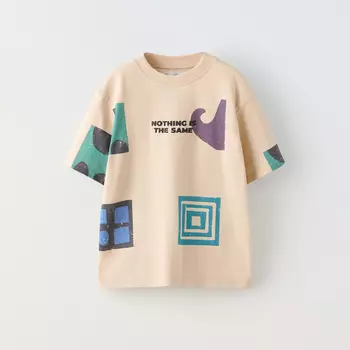 Футболка Zara With Printed Shapes, светло-коричневый