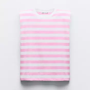 Футболка Zara With Shoulder Pads, розовый/белый