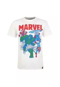 Футболка железный человек тор капитан америка и халк белая с крутым принтом марвел Re:Covered, белый