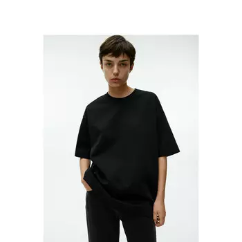 Футболка женская Arket с круглым вырезом и короткими рукавами, черный