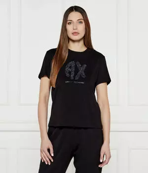 Футболка женская Armani Exchange с вышитым бисером логотипом, черный