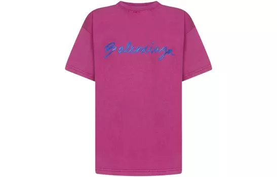 Футболка женская Balenciaga, ярко-розовый / синий