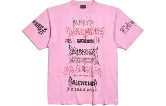 Футболка женская Balenciaga с рок-принтом, розовый