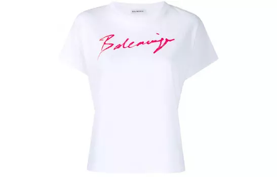 Футболка женская Balenciaga с розовым логотипом, белый