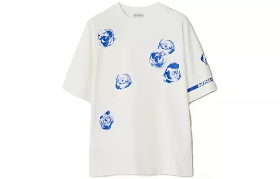 Футболка женская Burberry с синим принтом, белый