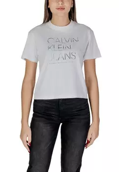 Футболка женская Calvin Klein Jeans короткая с принтом, белый