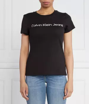 Футболка женская Calvin Klein Jeans облегающего кроя с логотипом бренда, черный