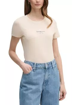 Футболка женская Calvin Klein Jeans с логотипом бренда на груди, бежевый