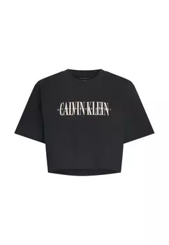 Футболка женская Calvin Klein Jeans с принтом укороченная, черный