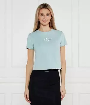 Футболка женская Calvin Klein Jeans укороченная с логотипом бренда, голубой