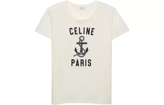 Футболка женская Celine с черным принтом, белый