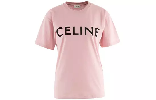 Футболка женская Celine с логотипом, розовый / черный