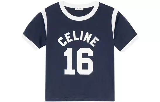 Футболка женская Celine с логотипом, темно-синий / белый