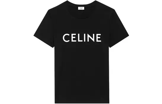 Футболка женская Celine с принтом белого цвета, черный