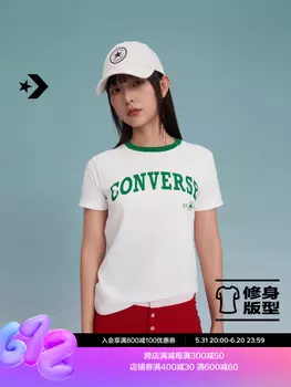 Футболка женская Converse с короткими рукавами и контрастными буквами, белый / зеленый