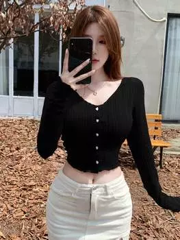 Футболка женская DAZY, однотонная, приталенная, укороченная, черный цвет