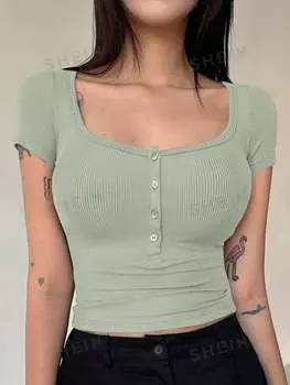 Футболка женская Dazy с полупланкой, зеленый