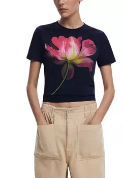 Футболка женская Desigual с принтом цветка, синий