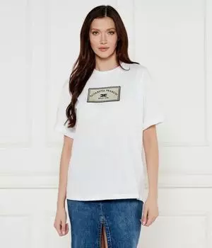 Футболка женская Elisabetta Franchi свободного кроя с нашивкой, белый